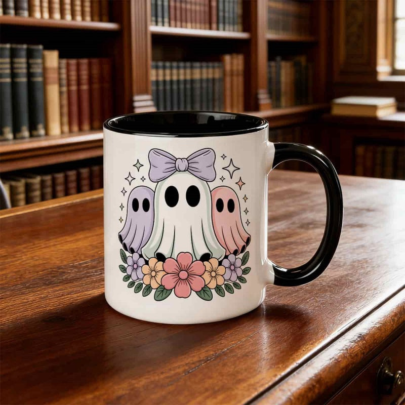 Tailorly Black Accent 11 oz Mug - adorable ghosts