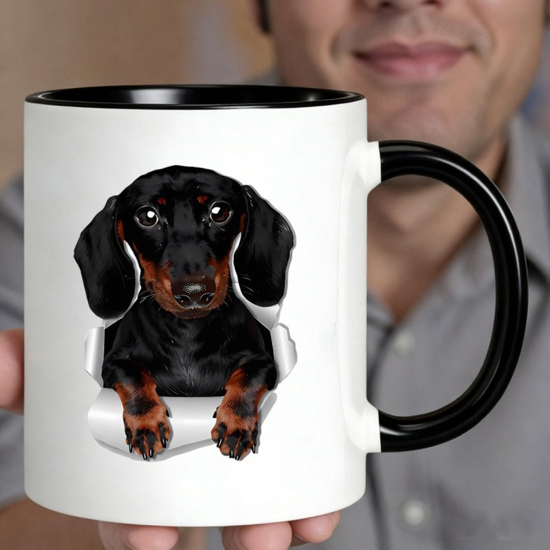 Tailorly Black Accent 11 oz Mug - adorable dachshund puppy illustration