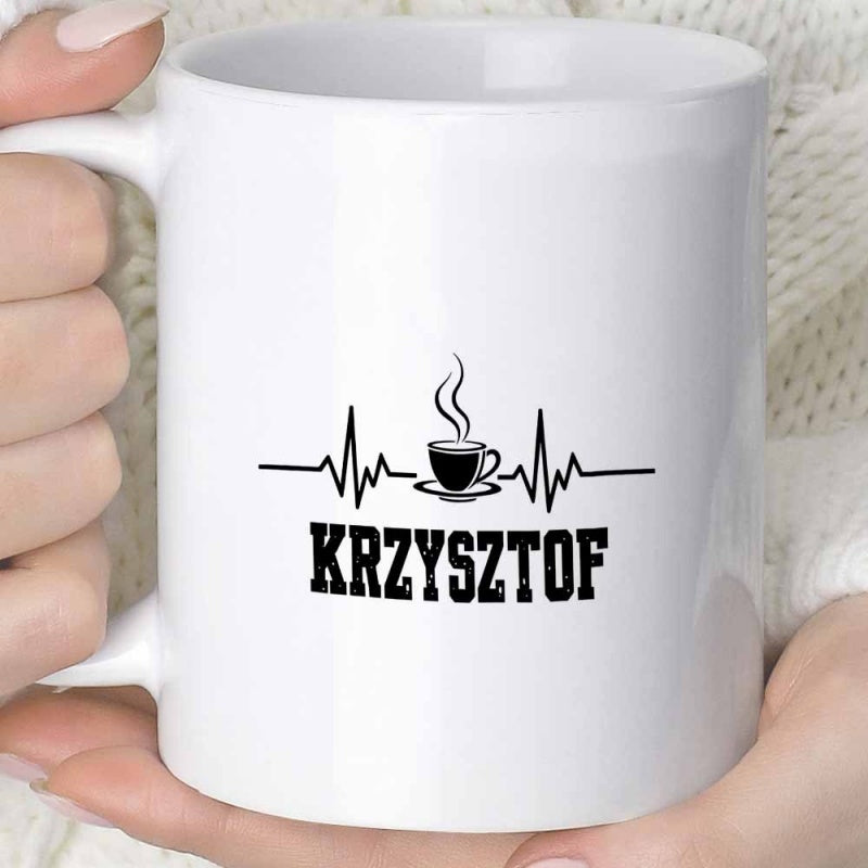 Tailorly White Ceramic 11 oz Mug - Krzysztof Heartbeat Line Rhythm With Steaming Hot Coffee Cup Central Mug