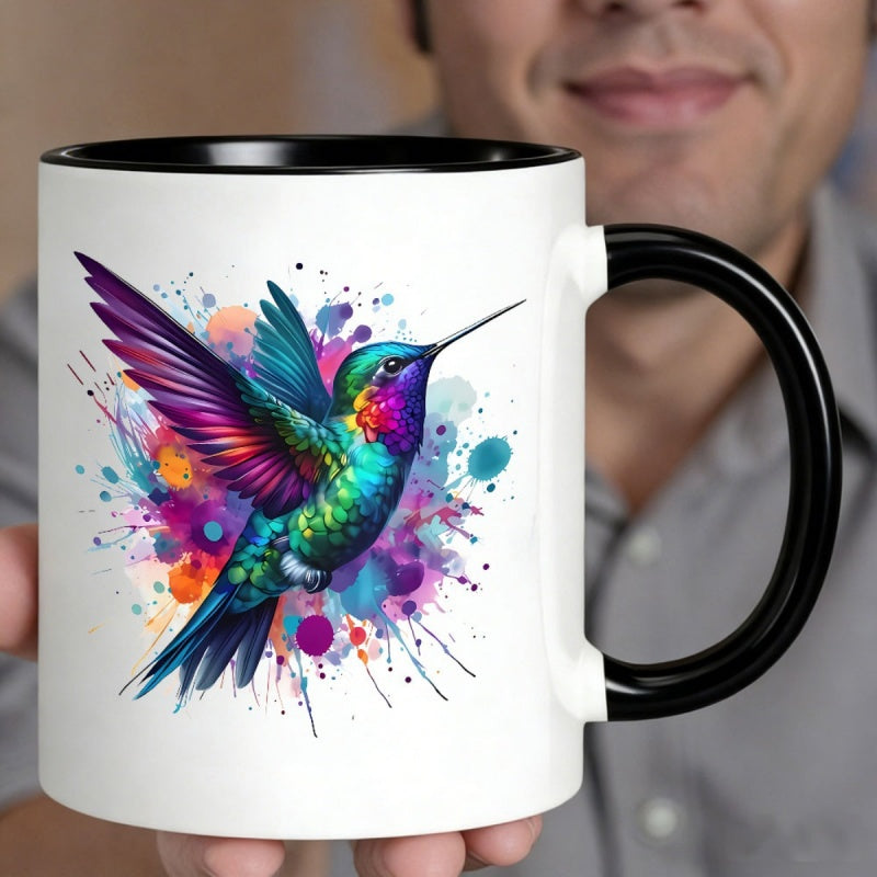 Tailorly Black Accent 11 oz Mug - colorful hummingbird watercolor