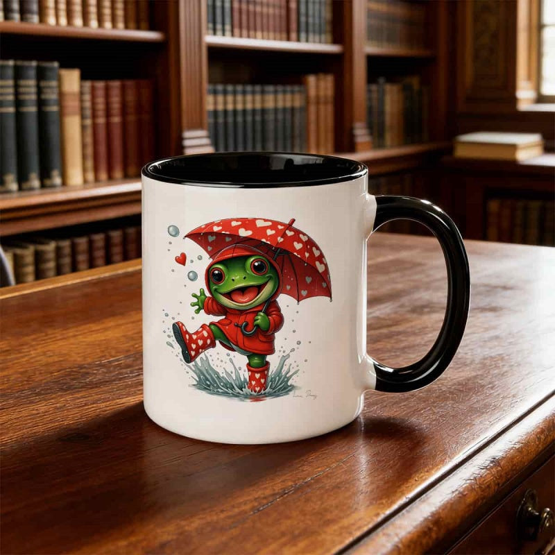 Tailorly Black Accent 11 oz Mug - frog with milk cup