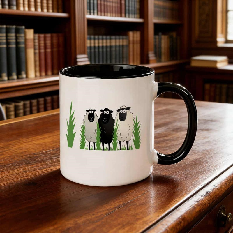 Tailorly Black Accent 11 oz Mug - cute sheep