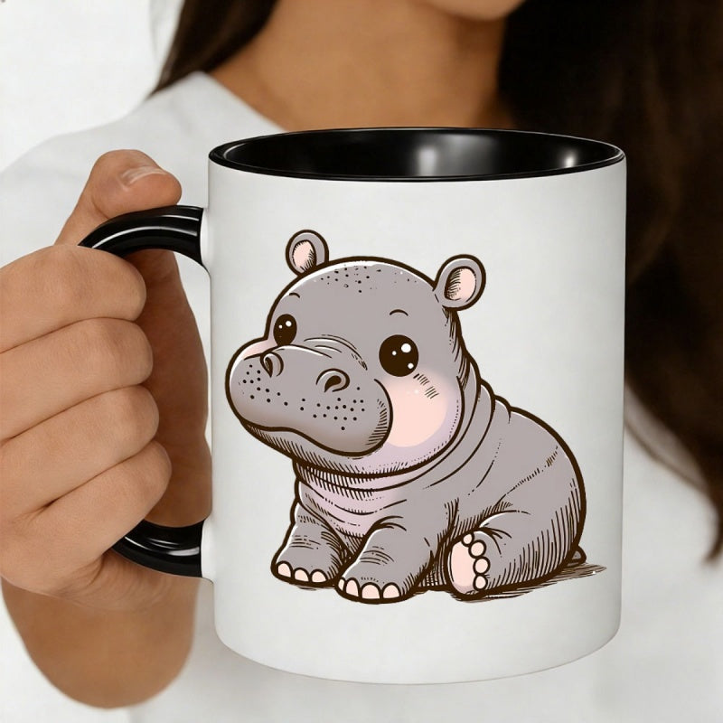 Tailorly Black Accent 11 oz Mug - cartoon hippo