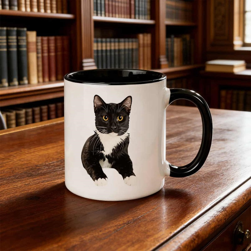 Tailorly Black Accent 11 oz Mug - tuxedo cat