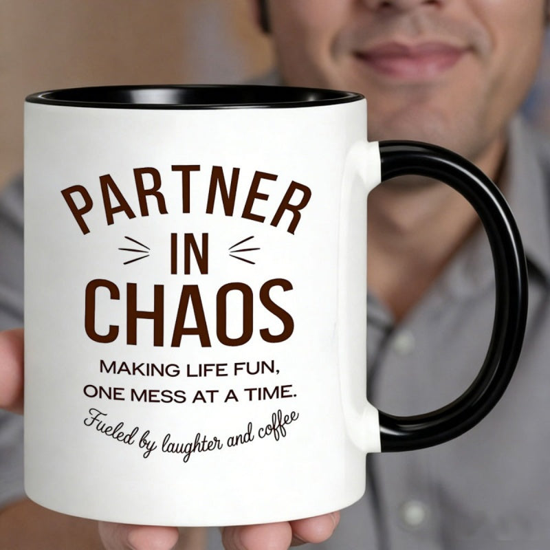 Tailorly Black Accent 11 oz Mug - partner in coffee funny quote