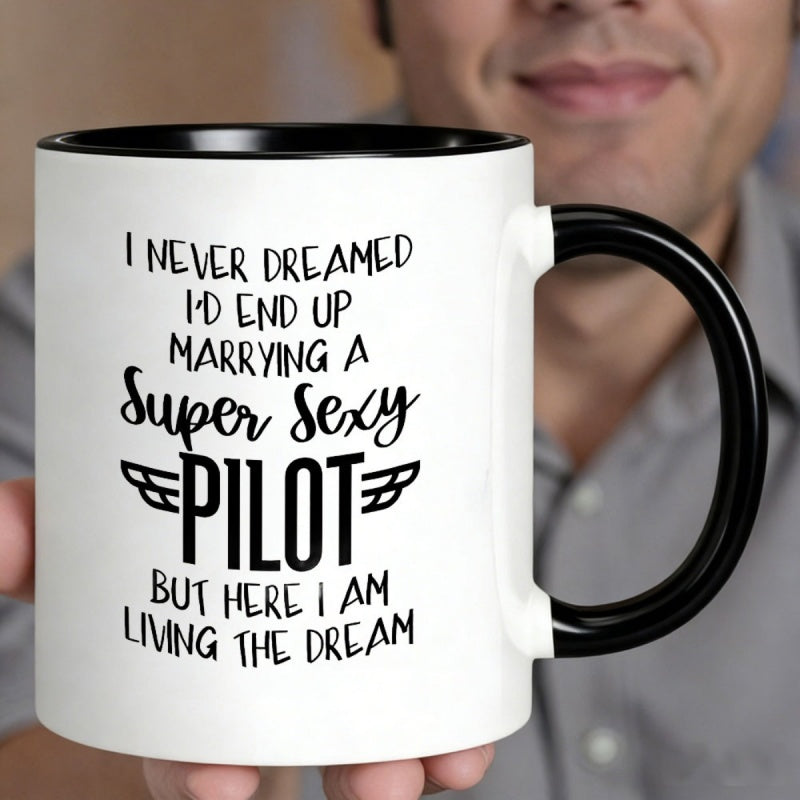 Tailorly Black Accent 11 oz Mug - aviation themed humorous text "never id marry a"