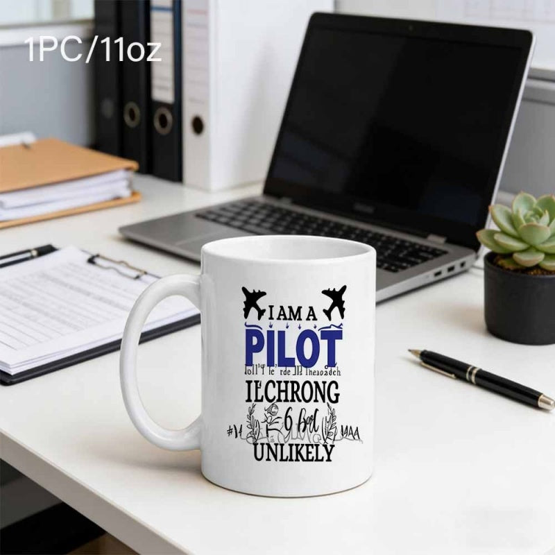 Tailorly White Ceramic 11 oz Mug - I Am A Pilot Bold Blue Lettering With Flying Aircraft Silhouettes On