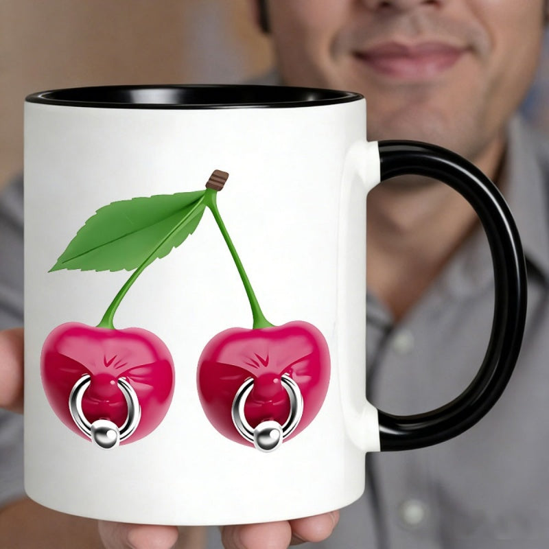 Tailorly Black Accent 11 oz Mug - humorous cherry piercing design