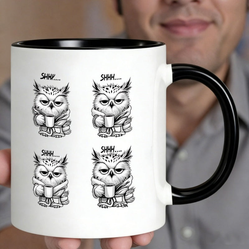 Tailorly Black Accent 11 oz Mug - adorable owl shhh cartoon design