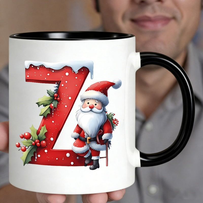 Tailorly Black Accent 11 oz Mug - santa claus and snow pattern