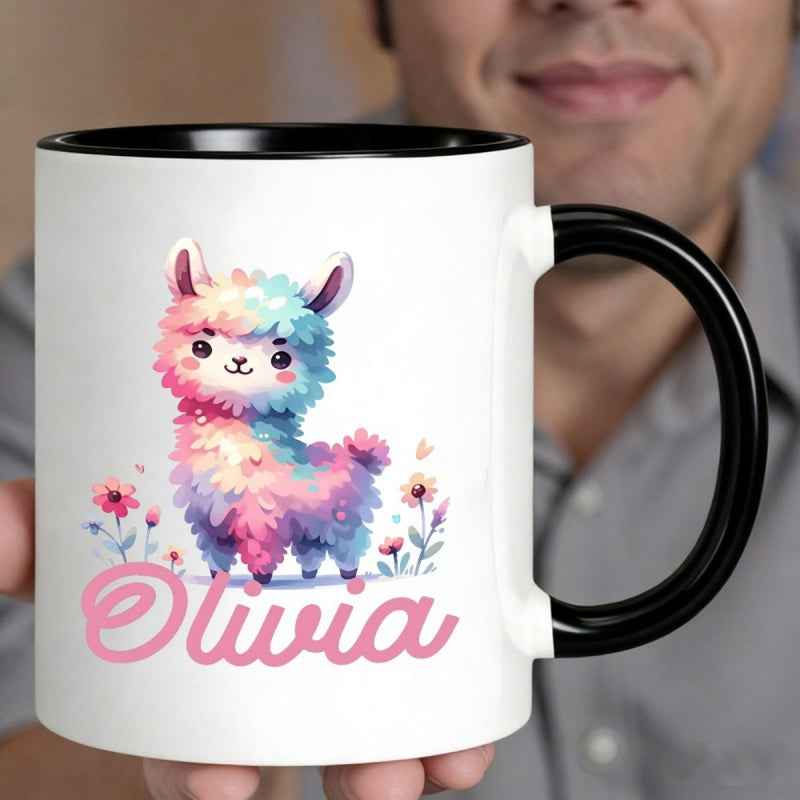 Tailorly Black Accent 11 oz Mug - alpaca illustration