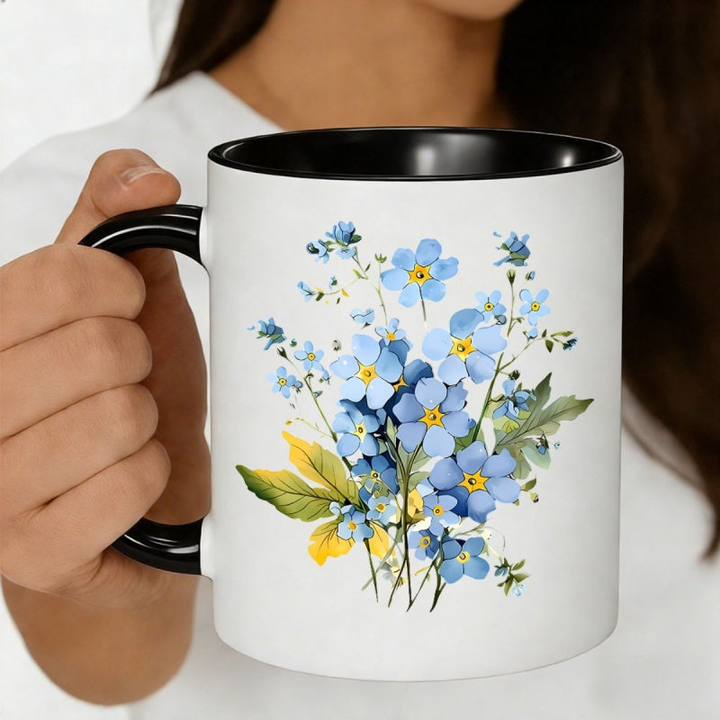 Tailorly Black Accent 11 oz Mug - blue flowers watercolor floral design