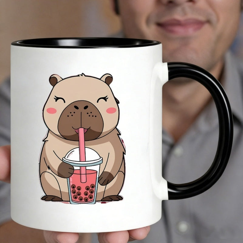 Tailorly Black Accent 11 oz Mug - cute capybara drinking bubble tea