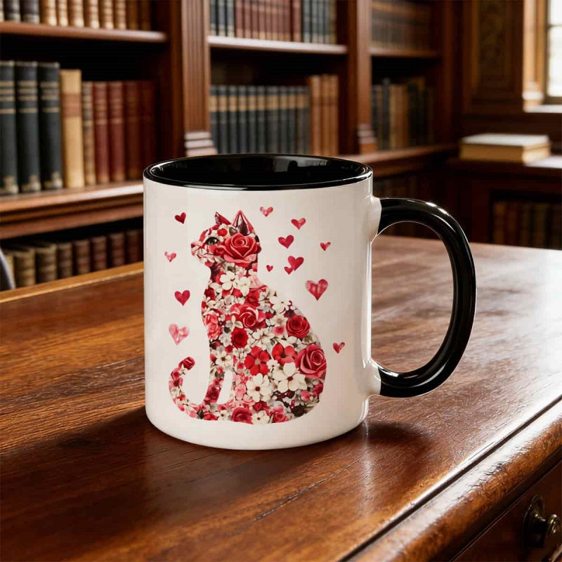 Tailorly Black Accent 11 oz Mug - hand shaped kitten