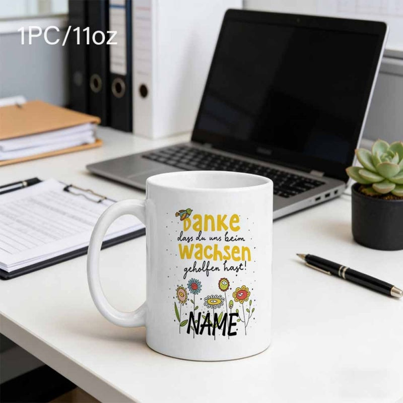 Tailorly White Ceramic 11 oz Mug - Name Colorful Hand Drawn Flowers Growing Within A Vibrant Sunny Garden Meadow Flower