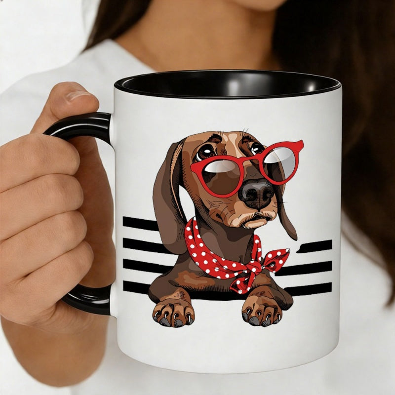 Tailorly Black Accent 11 oz Mug - trendy dachshund polka dot