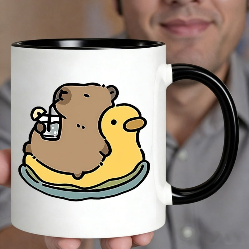 Tailorly Black Accent 11 oz Mug - cute capybara and duck cartoon animal