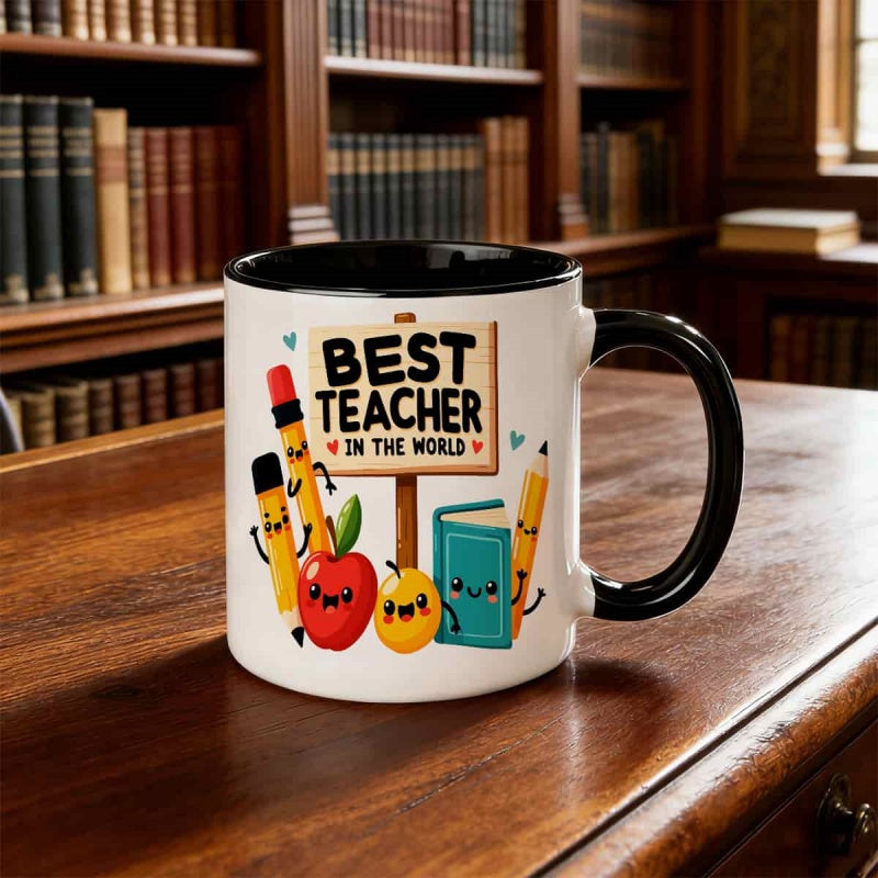 Tailorly Black Accent 11 oz Mug - best teacher， pencils， hearts