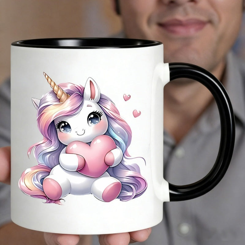 Tailorly Black Accent 11 oz Mug - pastel unicorn with colorful cute