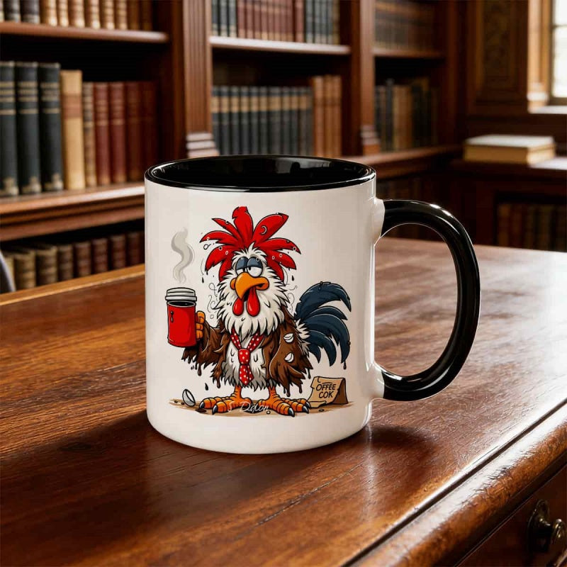 Tailorly Black Accent 11 oz Mug - funny rooster cartoon chicken
