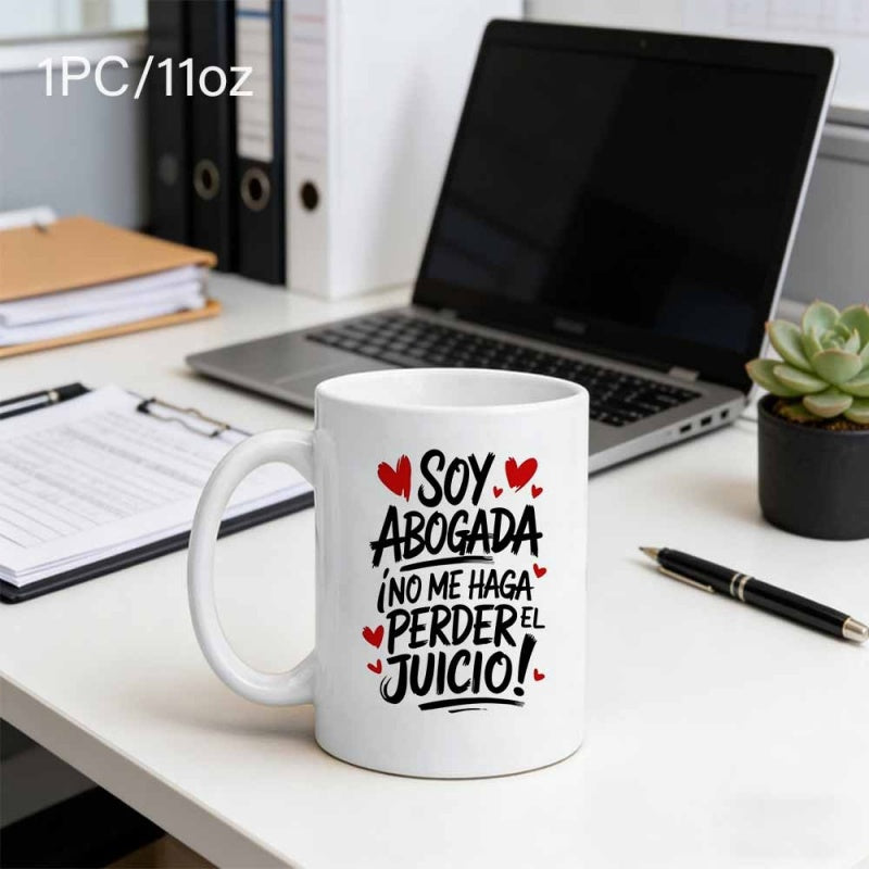Tailorly White Ceramic 11 oz Mug - Minimalist Bold Brush Stroke Script With Small Red Hearts Mug