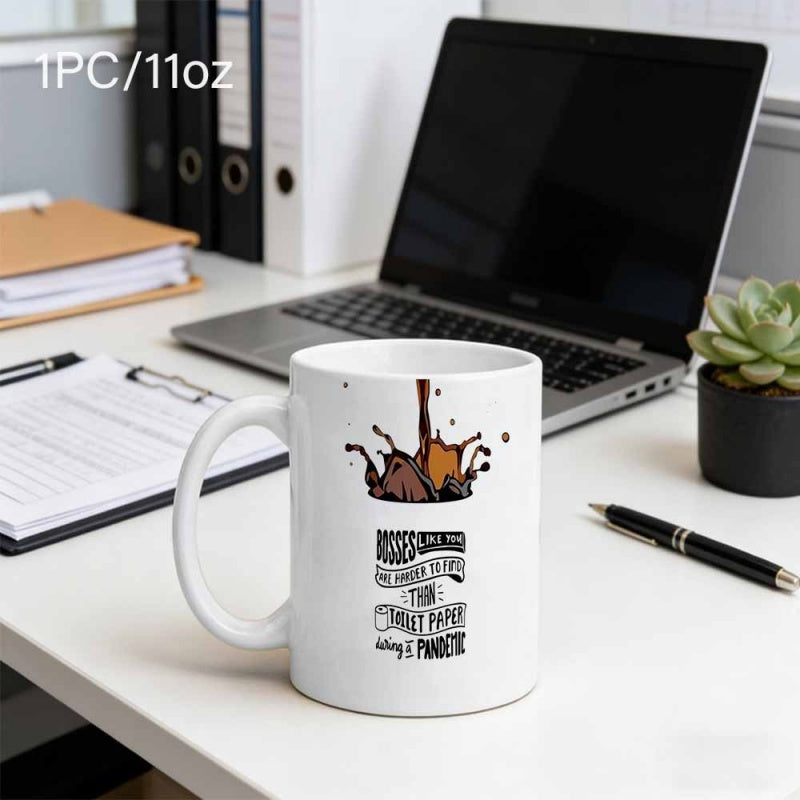 Tailorly White Ceramic 11 oz Mug - Coffee Survival Liquid Splash With Elegant Droplets Above Hand Drawn Text Banners Mug