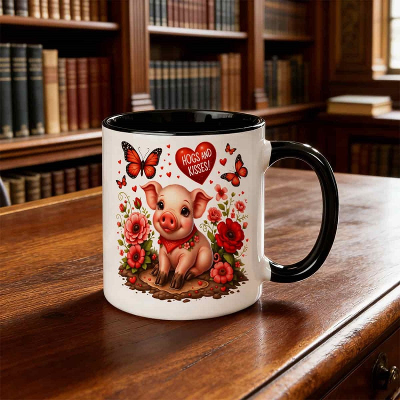 Tailorly Black Accent 11 oz Mug - kissing lips multicolor