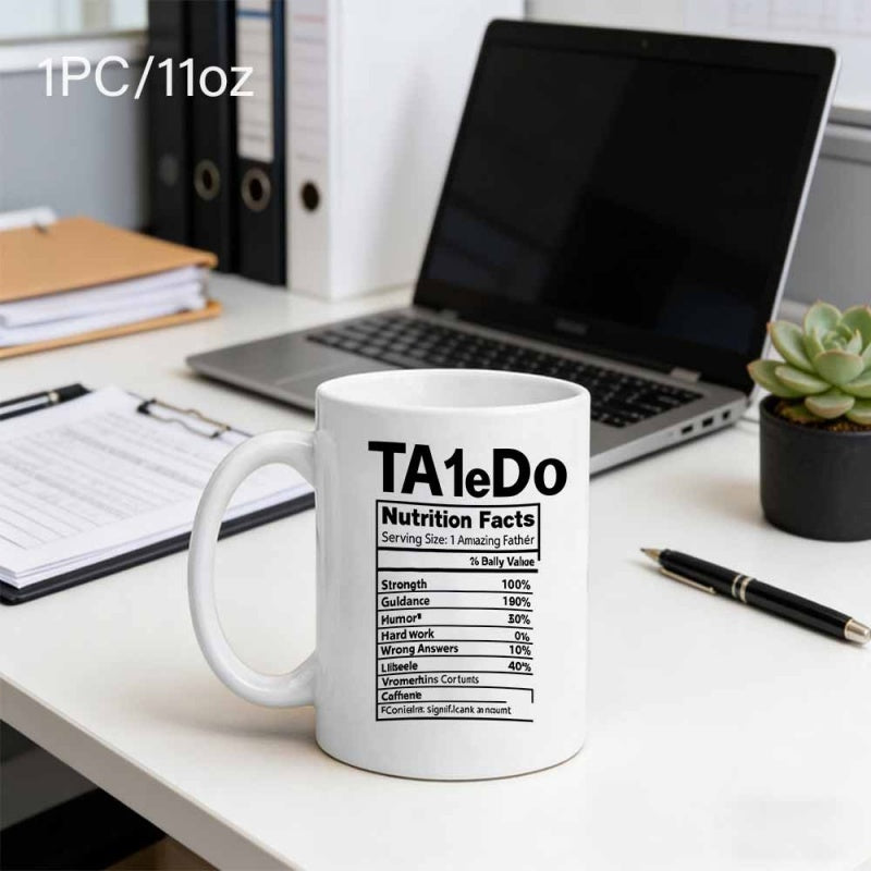 Tailorly White Ceramic 11 oz Mug - TA1eDo Nutrition Facts Creative Humor Traits Displayed In Bold Black Typography Mug