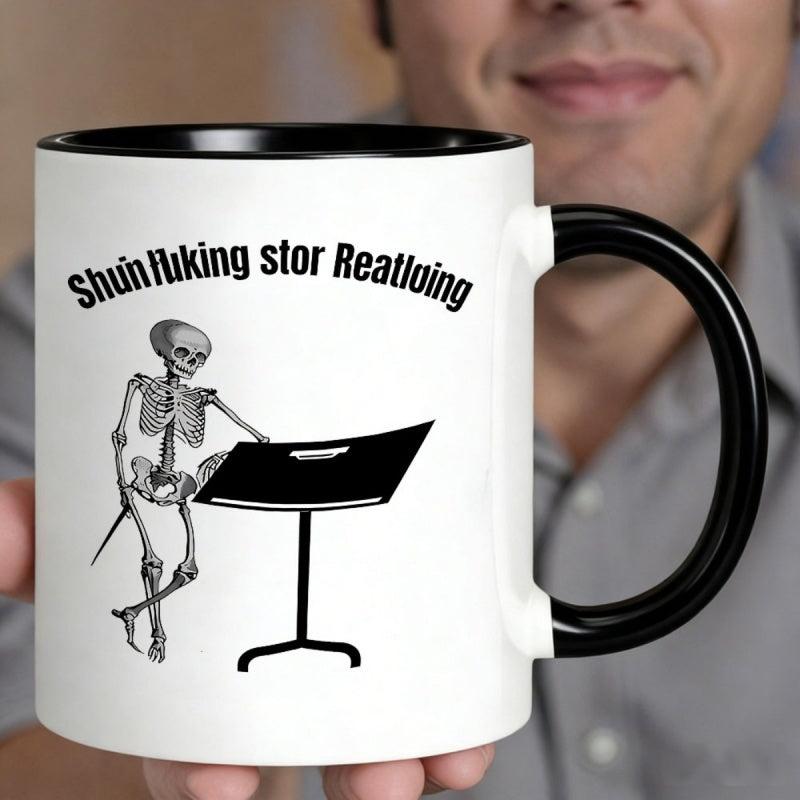 Tailorly Black Accent 11 oz Mug - skull skeleton on a guitar stand
