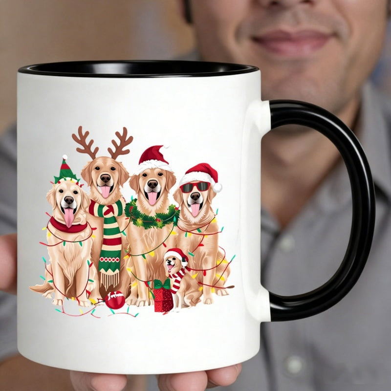 Tailorly Black Accent 11 oz Mug - 5 golden retrievers christmas design