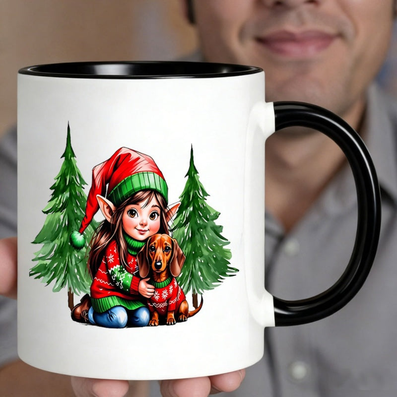Tailorly Black Accent 11 oz Mug - christmas elf girl