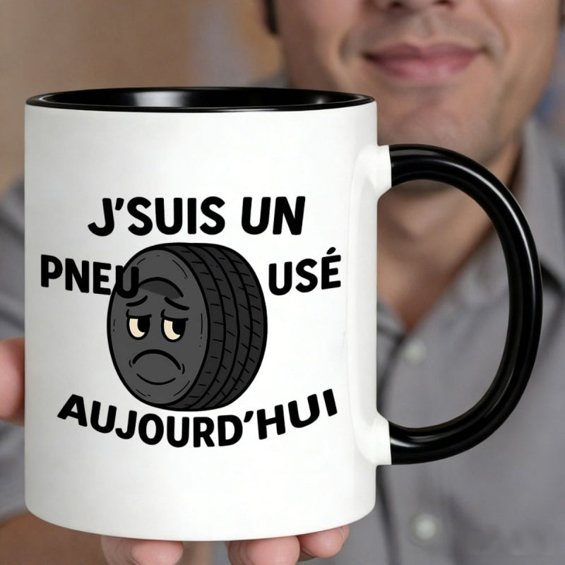 Tailorly Black Accent 11 oz Mug - sad tire illustration