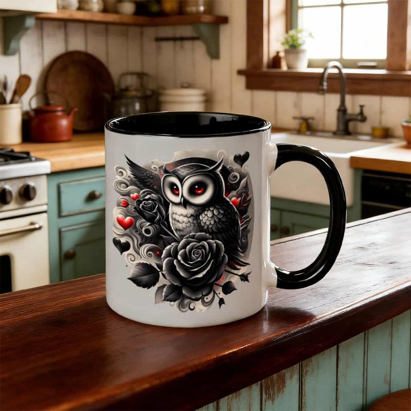 Tailorly Black Accent 11 oz Mug - gothic owl