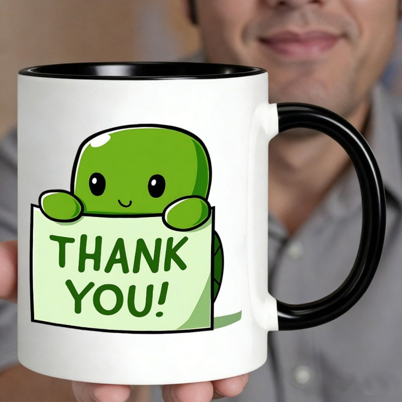 Tailorly Black Accent 11 oz Mug - holding thank you sign 11oz ceramic coffee mugcute cartoon designreusablehand wash onlyperfect