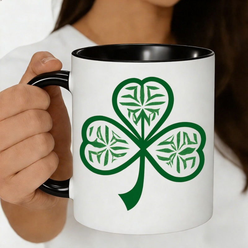 Tailorly Black Accent 11 oz Mug - heart shaped clover leaves intricate celtic knots