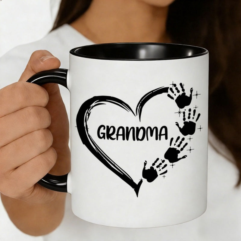 Tailorly Black Accent 11 oz Mug - grandma heart handprint