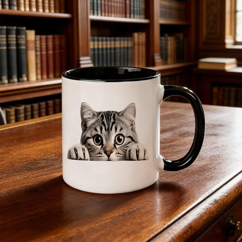Tailorly Black Accent 11 oz Mug - cute kitten print