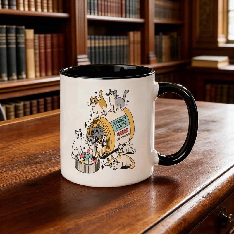 Tailorly Black Accent 11 oz Mug - cat boosters design