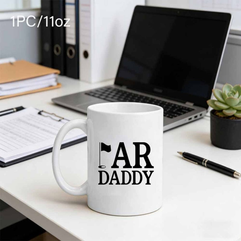 Tailorly White Ceramic 11 oz Mug - Par Daddy Minimalist Black Typography With Golf Hole Flag Icon On Ceramic