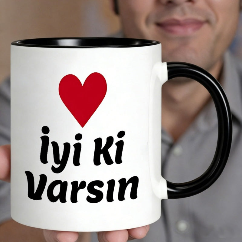 Tailorly Black Accent 11 oz Mug - red heart and white text