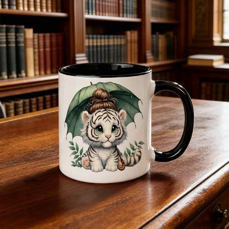 Tailorly Black Accent 11 oz Mug - home with rim reusable cup suitable for milk tea smooth glossy multicolor options for valentines gifts