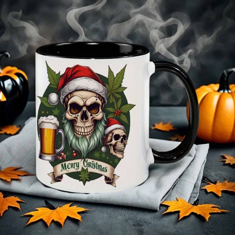 Tailorly Black Accent 11 oz Mug - dark style skeleton christmas