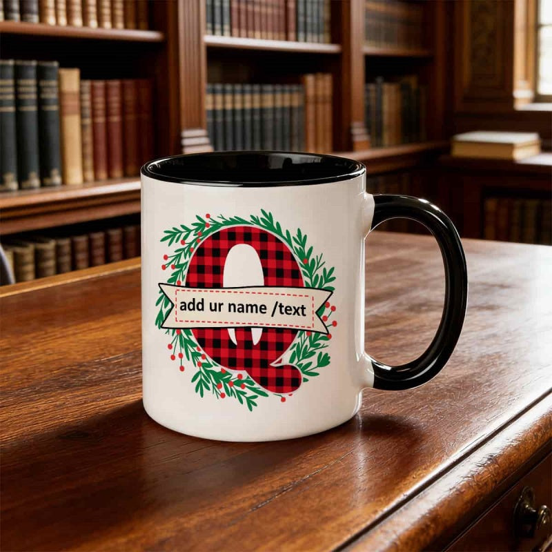 Tailorly Black Accent 11 oz Mug - red and green garland