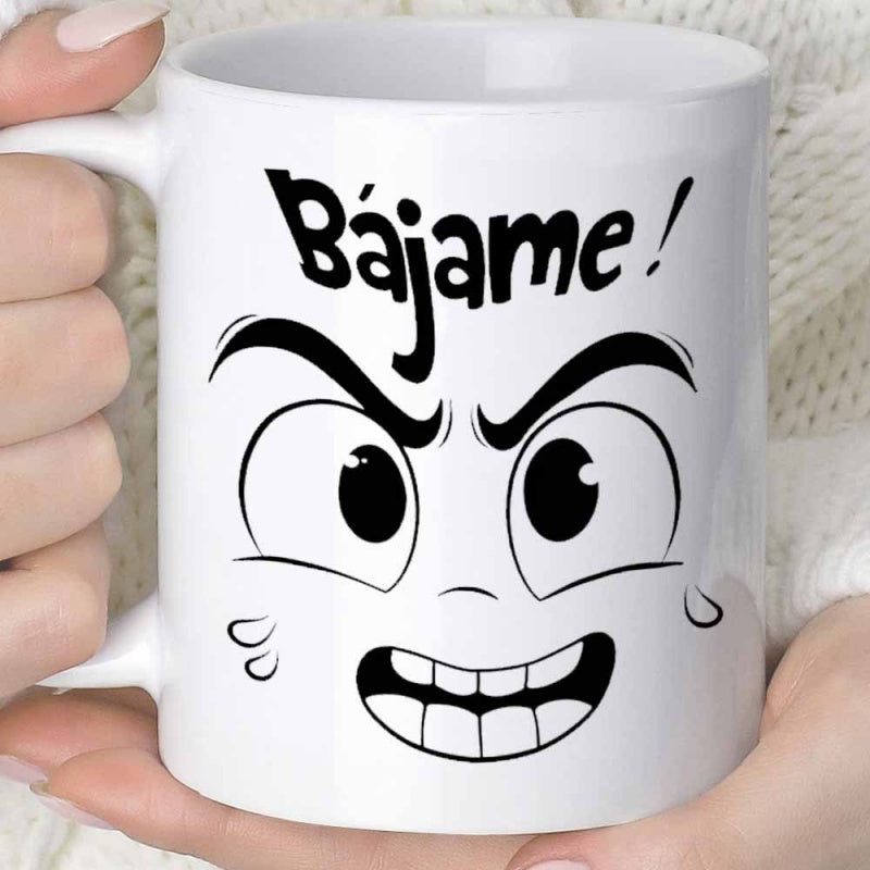 Tailorly White Ceramic 11 oz Mug - Grumpy Comic Expression With Large Eyes And Bold Eyebrows Cartoon Face