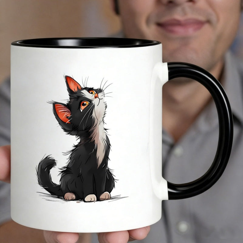 Tailorly Black Accent 11 oz Mug - black white kitten