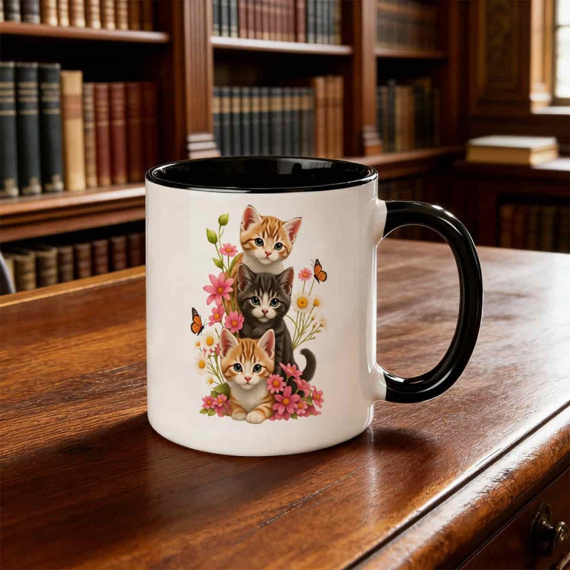 Tailorly Black Accent 11 oz Mug - floral pattern