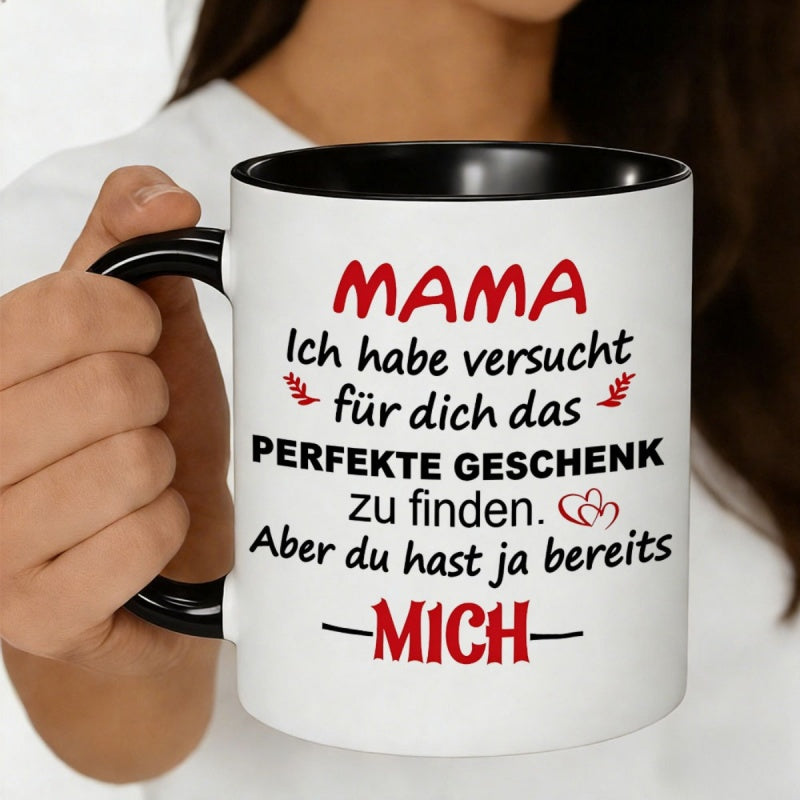 Tailorly Black Accent 11 oz Mug - red mama text with heart and leaf designs