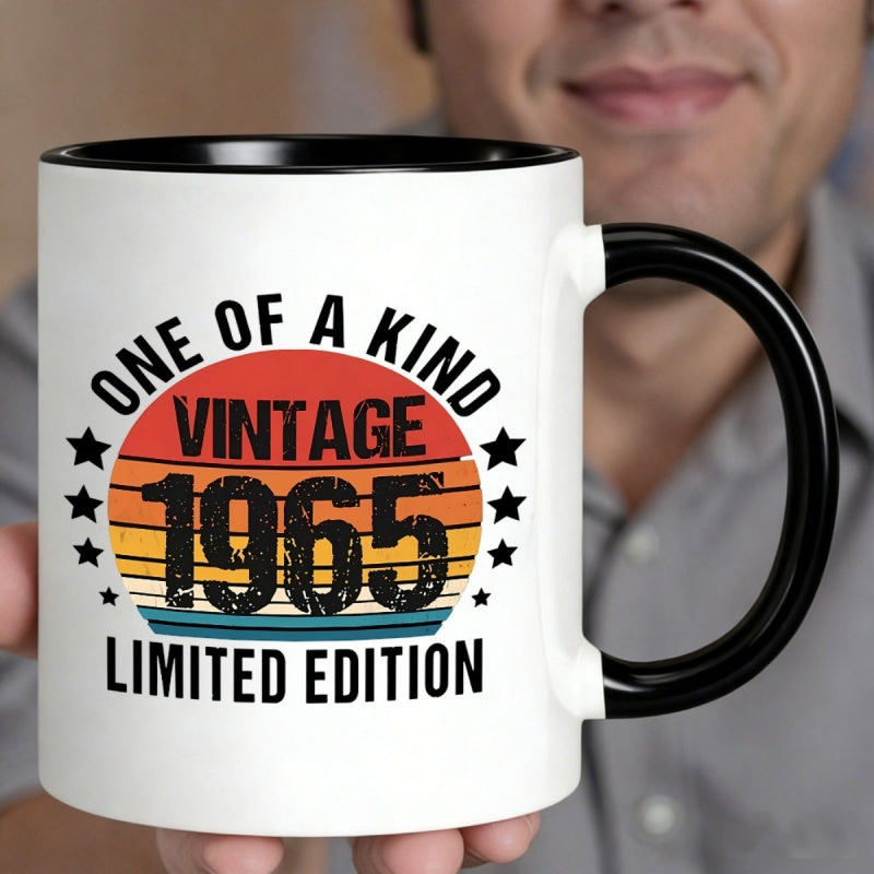 Tailorly Black Accent 11 oz Mug - 1965 vintage retro sunset stripes distressed black text colorful retro design