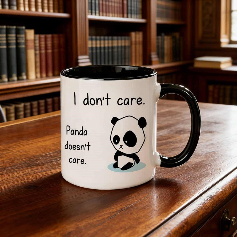 Tailorly Black Accent 11 oz Mug - cute i dont care multicolor tea cup with sitting panda