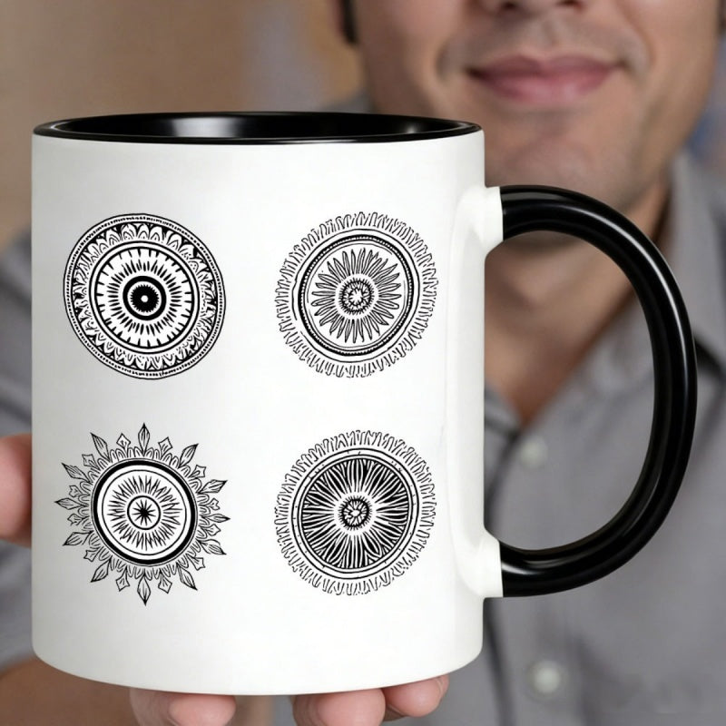 Tailorly Black Accent 11 oz Mug - hand drawn mandala pattern